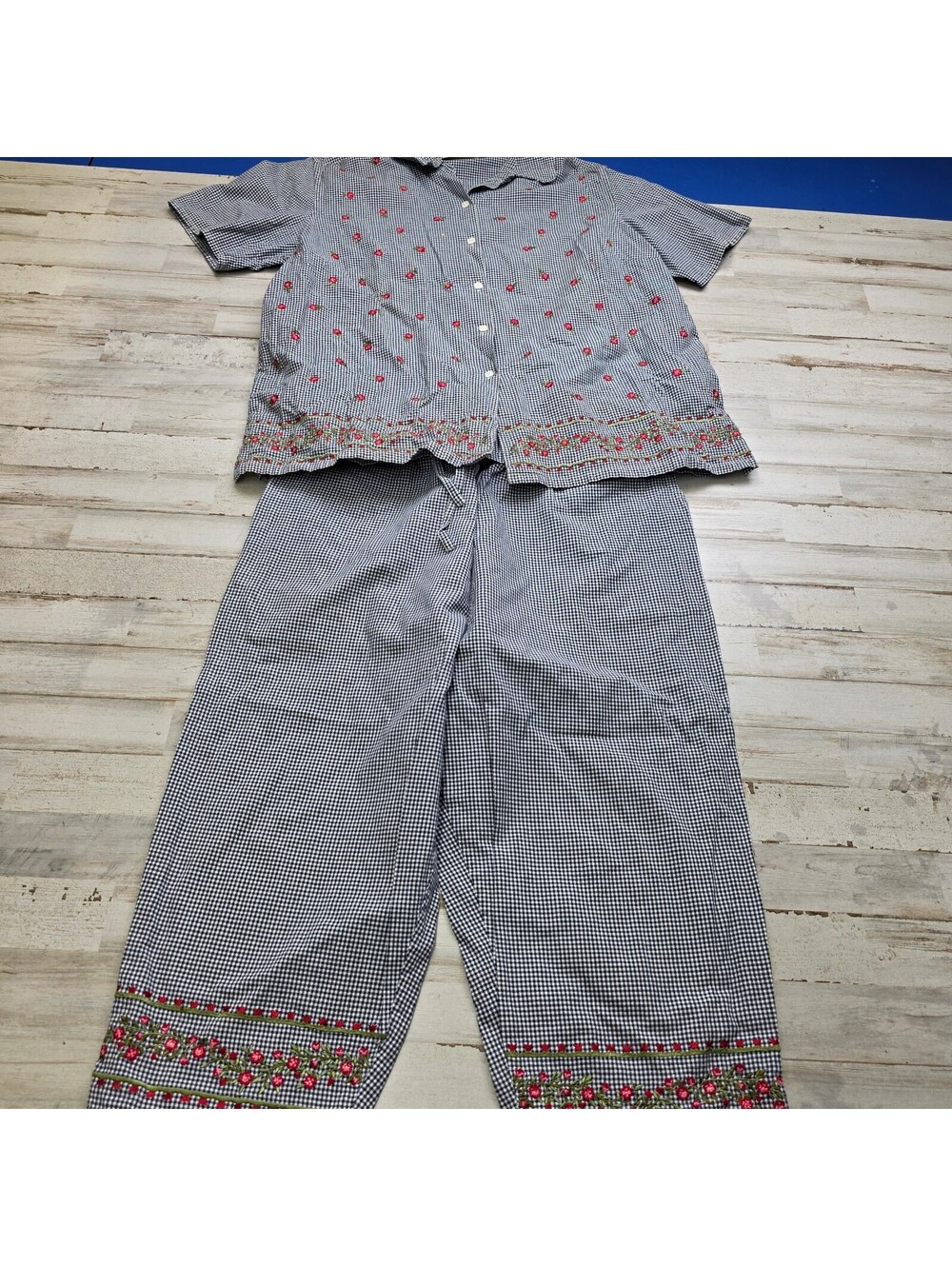 Vintage At Last & Co. Two-Piece Cotton Set with Floral Embroidery, Size 14/16W